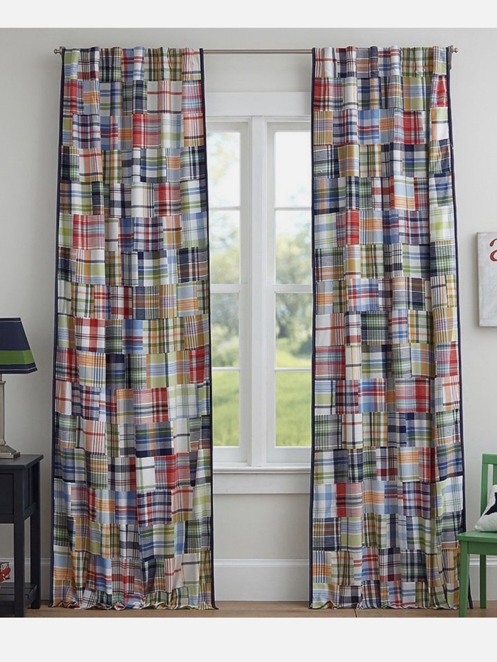 Pottery Barn Kids Plaid Patchwork Window Curtain Panels - Multicolor X4